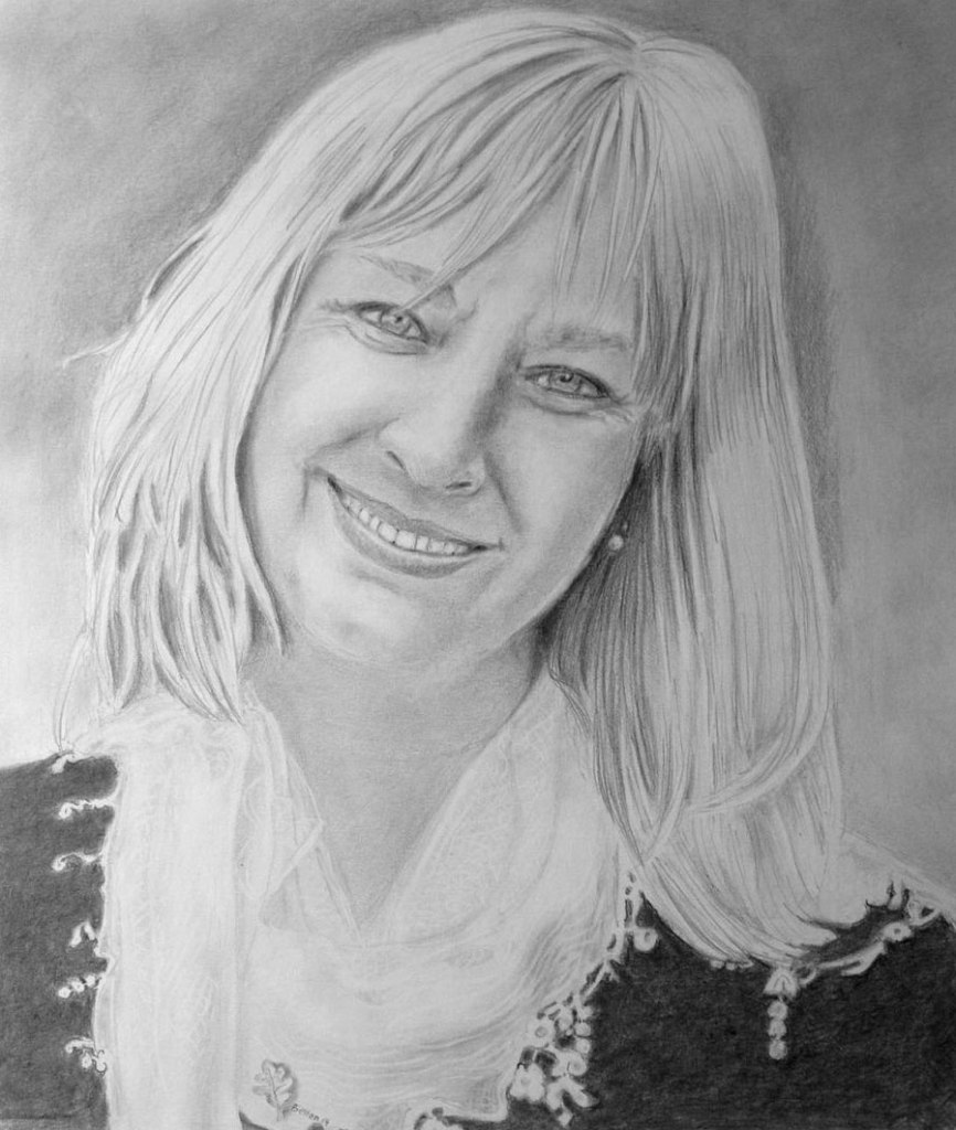 Woman with Hair Blowing in Black and White